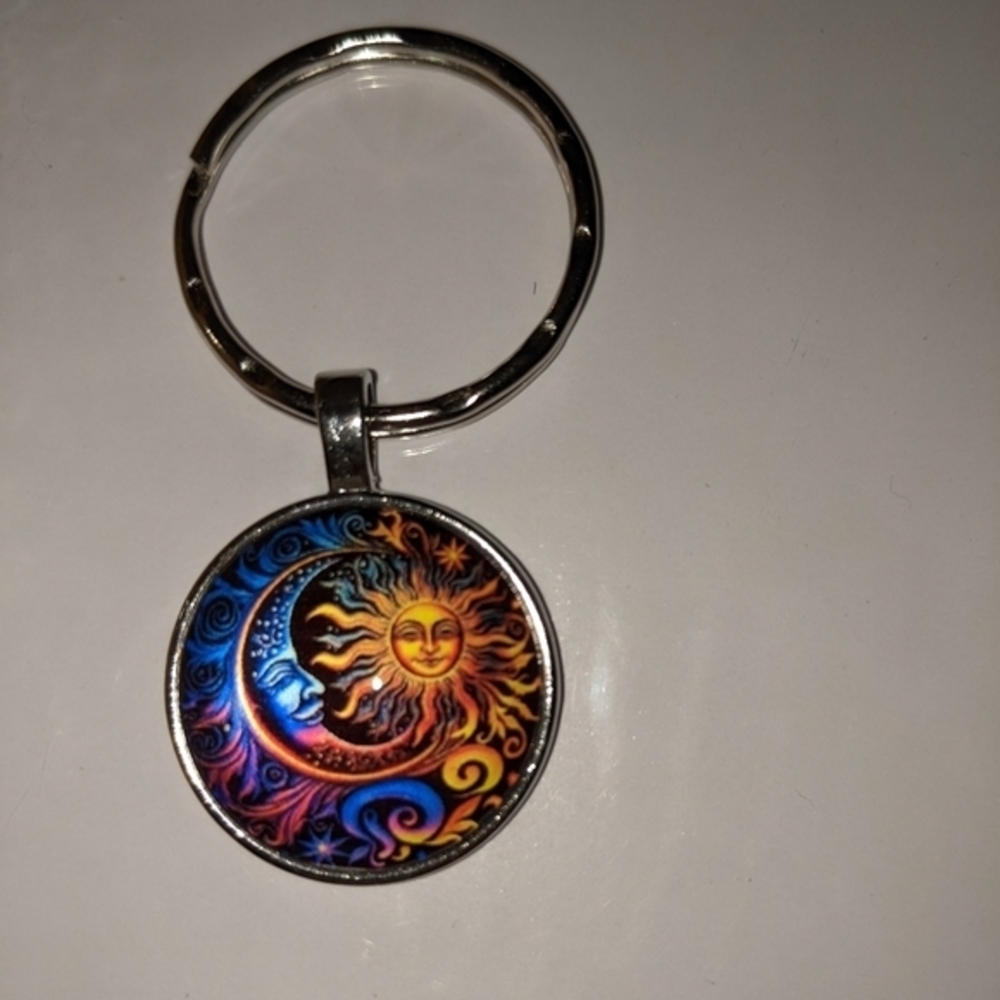 NEW Moon and Sun round button keychain necklace bracelet